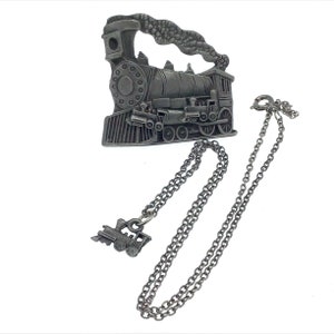 Vintage Torino Train Parure, Pewter Train Jewelry Set, Locomotive Jewelry, Gift for Train Lover, Train Earrings, Train Necklace, Train Pin