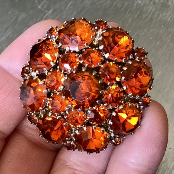 FANTASTIC High Dome Orange Rhinestone Brooch, Hig… - image 6