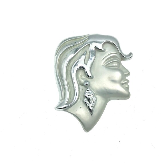 Mullet Hair Girl, Vintage 1980s Silver Finish Broo