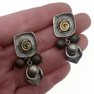 Vintage Norma Jean Pierced Earrings, Art Sculpture, Rustic Funky Cool, Cast Jewelry, Boho Jewelry, Collectible Designs, Designer Mixed Metal