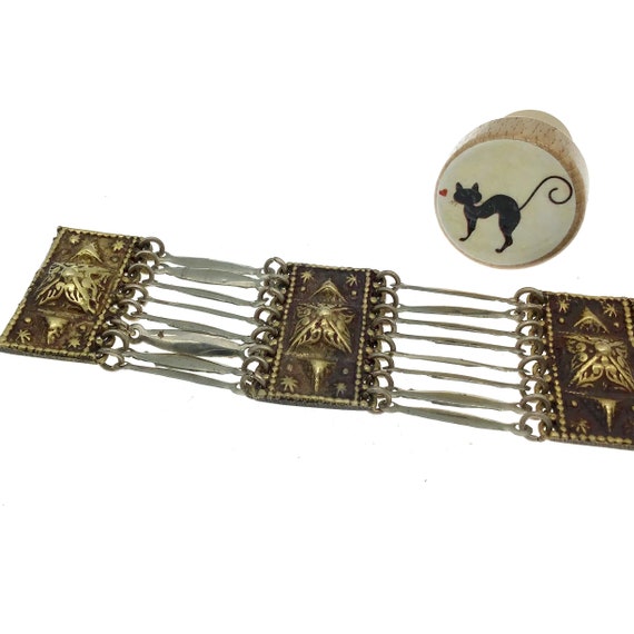 VINTAGE 1930s Art Deco Wide Silver/Brass Bracelet… - image 2