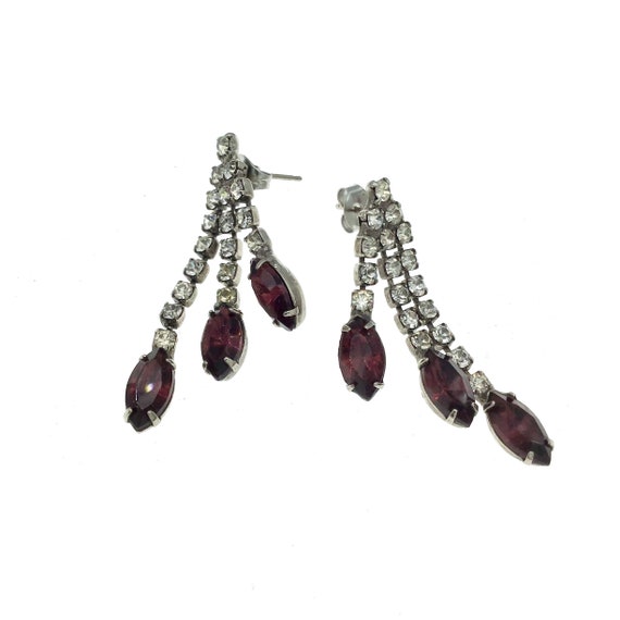 Vintage 1970s Rhodium Rhinestone Dangle Earrings,… - image 2