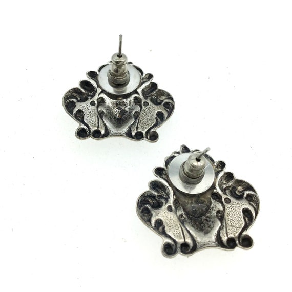 Vintage Stamped Spoon Top Silver Stud Earrings, L… - image 3