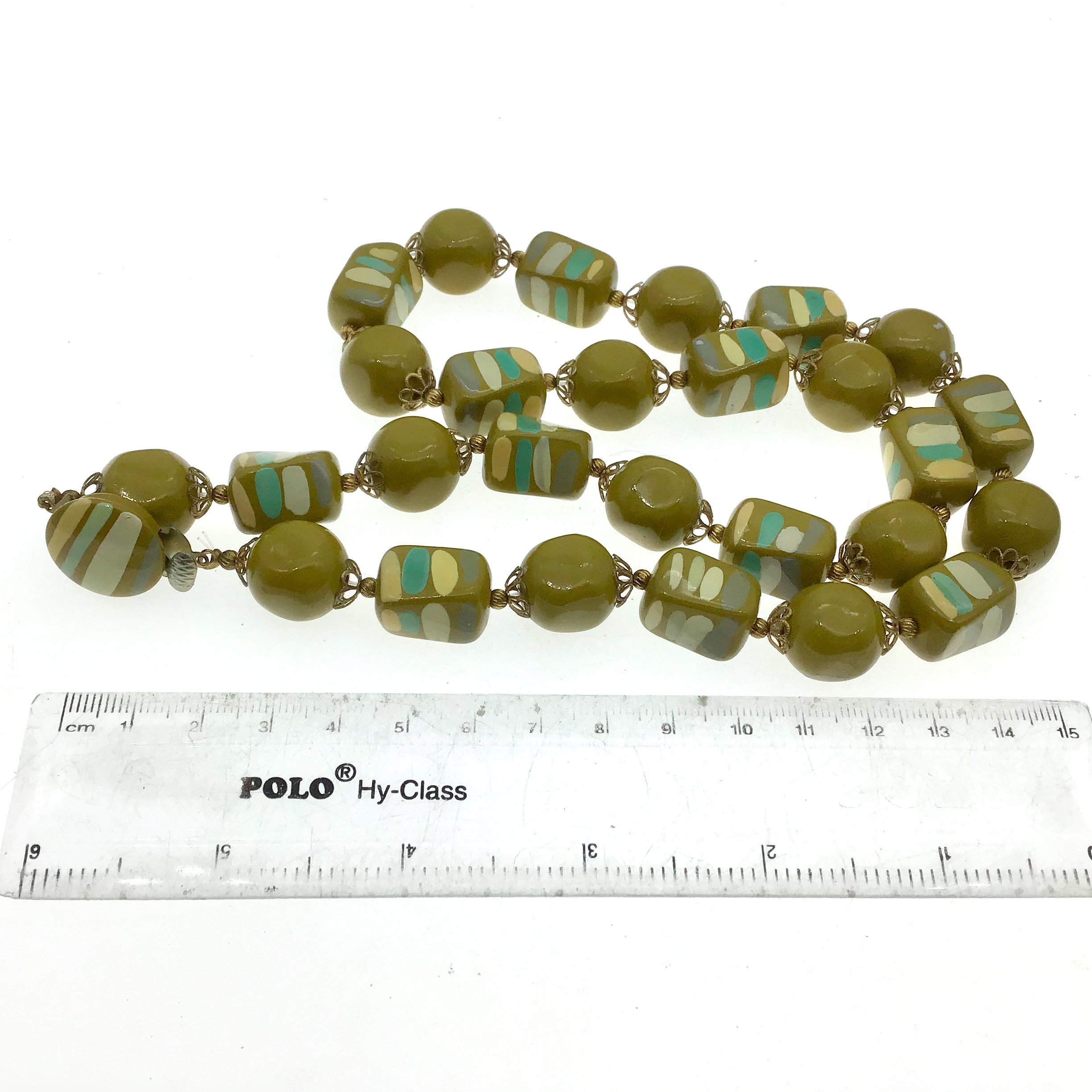 Vintage Chunky 1960s Lucite Necklace, Avocado Green Retro Necklace