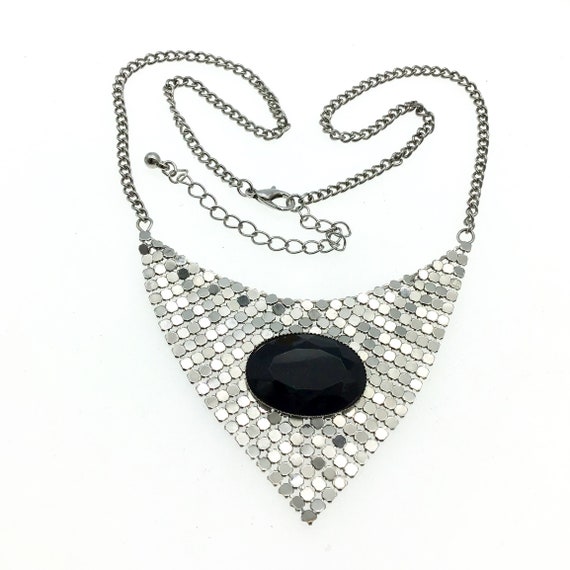 Vintage 1990s Black Cabochon Mesh Necklace, Retro… - image 2