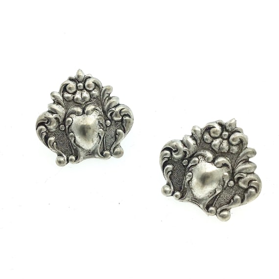 Vintage Stamped Spoon Top Silver Stud Earrings, L… - image 1