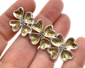 Vintage klassische zwei Ton Dogwood Brosche, drei Blüte Dogwood Pin, Sammlerstück