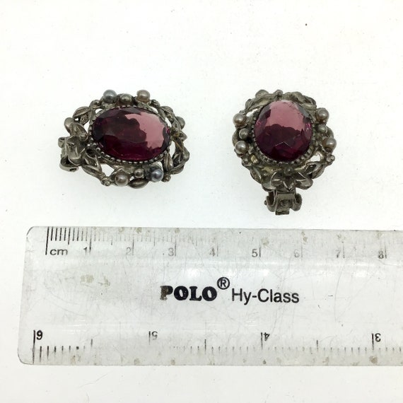 Vintage Czech Amethyst Crystal Clip Earrings, Pur… - image 4