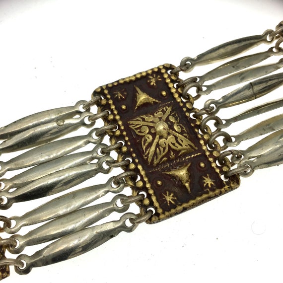 VINTAGE 1930s Art Deco Wide Silver/Brass Bracelet… - image 1