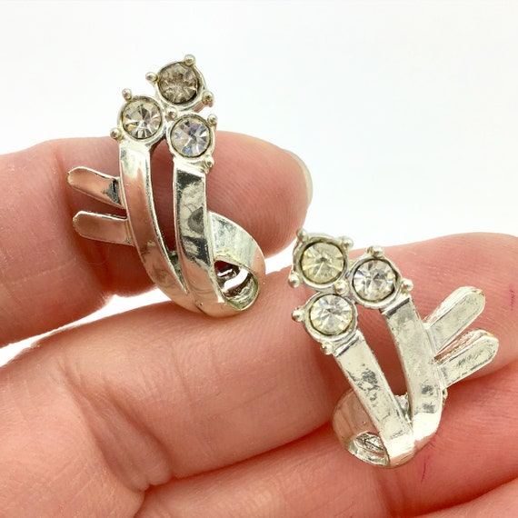 Vintage Charel Rhinestone Clip Earrings, Crystal … - image 1