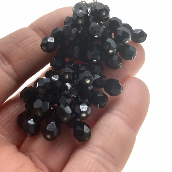 Vintage Coro Black Crystal Cluster Earrings, Gift… - image 1