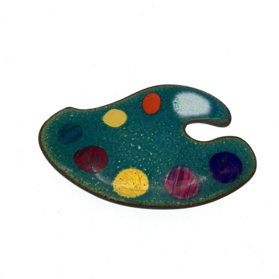 Vintage Artist Palette Enameled Brooch, Handmade E