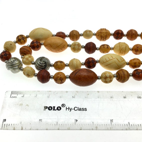 Vintage Etched Earthy Resin Bead Necklace, Boho S… - image 5