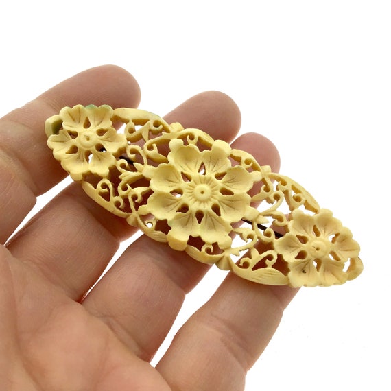 Antique 1800s Victorian Carved Ox Bone Brooch, Vi… - image 1