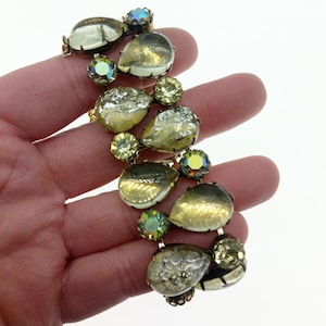 Vintage Regency Confetti Art Glass Bracelet: Gold & White Rhinestone Statement