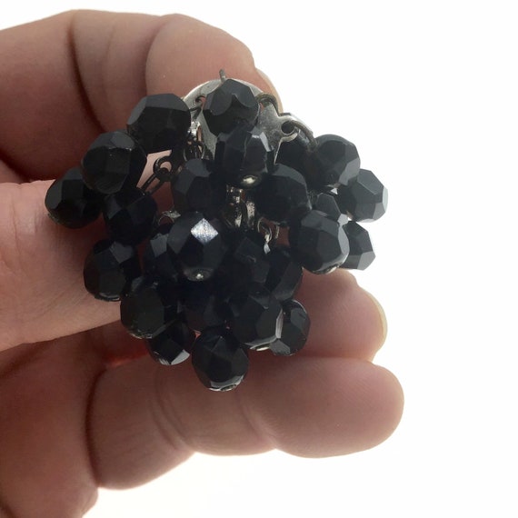 Vintage Coro Black Crystal Cluster Earrings, Gift… - image 3