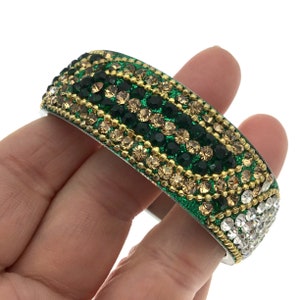 Vintage Indian Rhinestone Bangle, Small Bangle Bracelet, Green Gold Bangle Bracelet, Small Size Vintage Bracelet, Gift for Her, Rhinestone