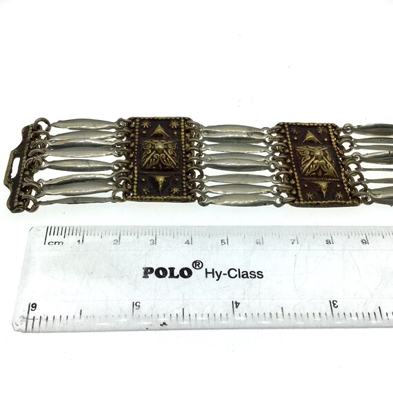 VINTAGE 1930s Art Deco Wide Silver/Brass Bracelet… - image 5