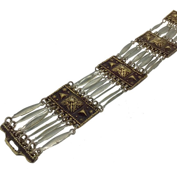 VINTAGE 1930s Art Deco Wide Silver/Brass Bracelet… - image 4