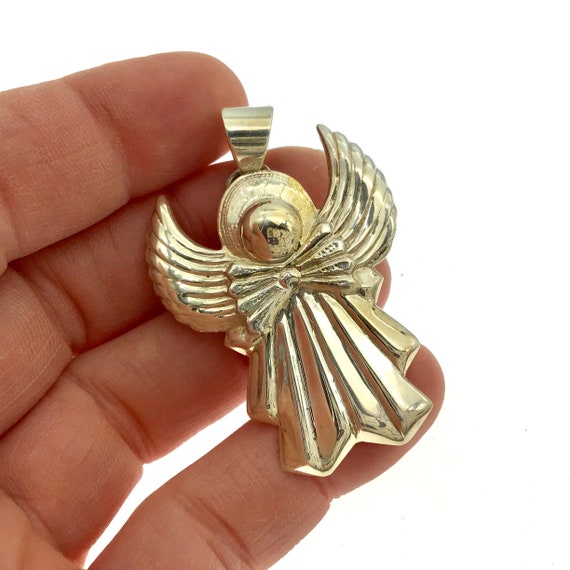 Vintage Silver Angel Pendant, Repousse Angel Pend… - image 2