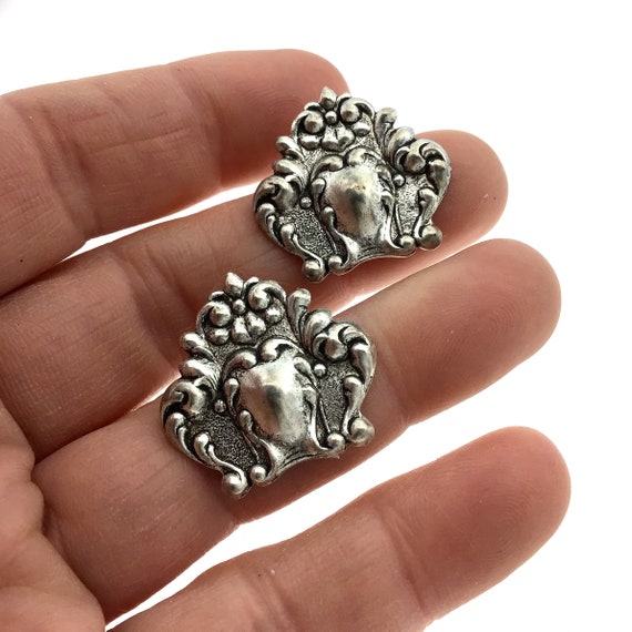 Vintage Stamped Spoon Top Silver Stud Earrings, L… - image 2