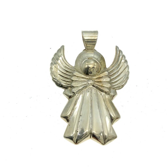Vintage Silver Angel Pendant, Repousse Angel Pend… - image 1