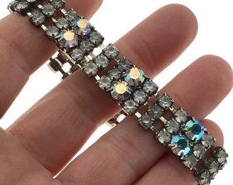 Vintage Rhinestone Tennis Bracelet: 1950s AB Crystal Bridal Jewelry