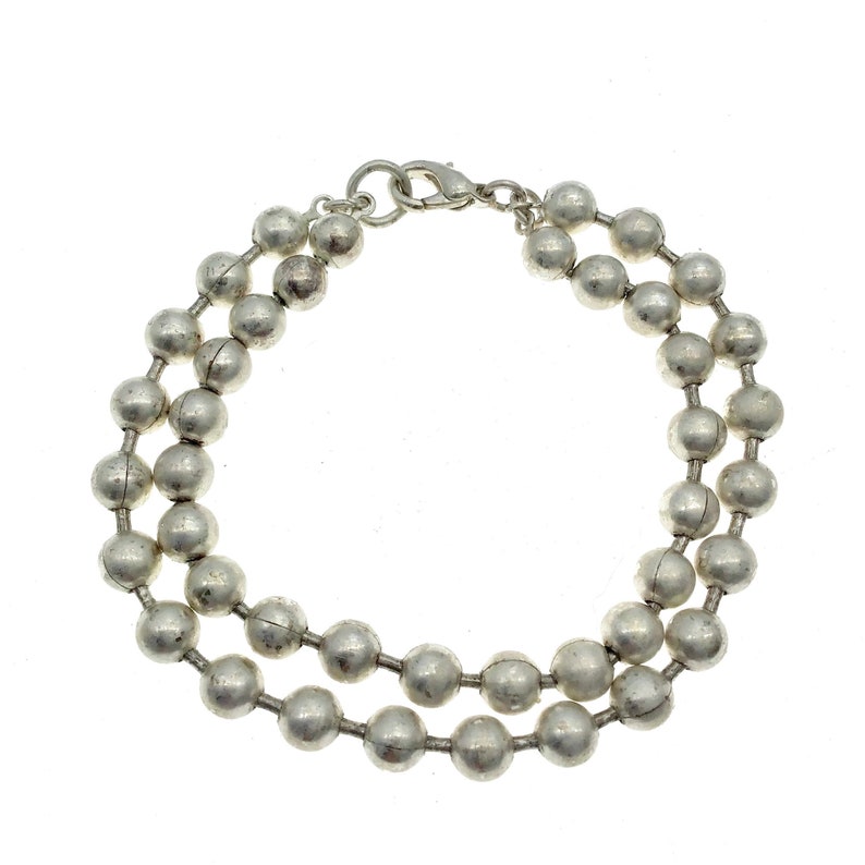 Vintage Silver Ball Bracelet Mid Century Silver Ball Bracelet Gift for Her 1970s Double Strand Matte Silver Finish Ball Chain Bracelet