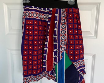 Edme & Esyllte, Edme Esyllte Skirt, Medium, Silk Skirt, Abstract Skirt, KneeLength, Skirt, Bright Skirt, Red Purple Green Blue, Peplum Skirt