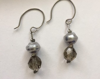 Bead Earrings, Pierced Earrings, Handmade Earrings, Artisan Jewelry, Glass, Silver Metal, Neutral Earrings