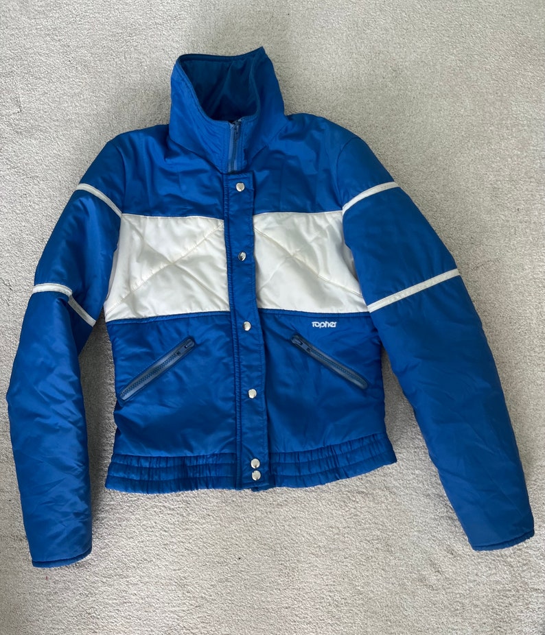 Vintage Ski Coat, Ski Jacket, Blue Jacket, Topher Jacket, Ladies Ski Coat, Blue White Coat, Mid Century Clothing, 1960s, 1970s image 1