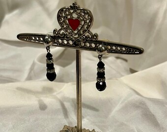 Black Earrings, Crystal, Glass, Bead, Silver tone, Posts, Sparkly, Evening, Dressy