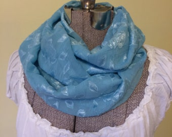 Infinity Scarf, Handmade Scarf, Aqua, Tone on Tone Roses, Soft Sheer Fabric, Modern, Accessory