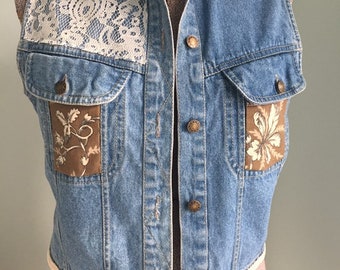 Denim Vest, Embellished Vest, Beaded Vest, Upcycled, Altered Couture, Jeans Vest, Embroidered Vest