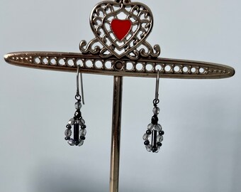 Black Silver Earrings, Bead Earrings, Simple Earrings, Small Earrings, Handmade Bead Earrings, Pierced