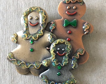 Vintage Brooch, Vintage Pin, K&T Pin, Family Pin, Mixed Metal, Gingerbread Man, Christmas Pin, Holiday Pin, 1970s, Signed K and T