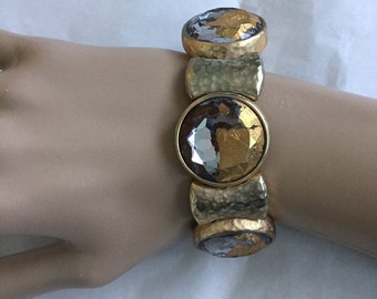 Chico's Bracelet, Medallion Bracelet, Expansion Bracelet, Modernist, Statement Bracelet, Gold Leaf, Glitzy, New Year's Eve