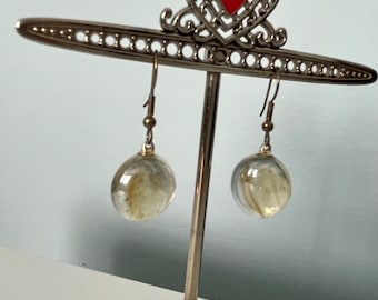 Handmade Bead Earrings, Pierced Earrings, Chunky Lucite Beads, Golden Earrings, Mod Earrings, Dangle Earrings, Handmade, Dragon Tears