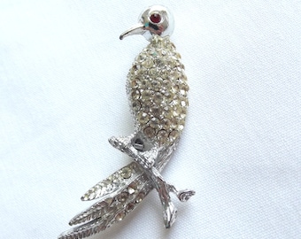 Bird Pin, Bird Brooch, Rhinestone Brooch, Vintage Pin, Vintage Brooch, Figural Pin, Silver Brooch, Rhinestone Bird, 1960s, 1970s, Evening