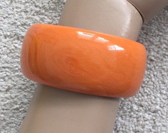 Vintage Clamper Bracelet, Early Plastic Bracelet, Orange Bracelet, Marbled, 1960s, MCM, Bold, Oval Clamper