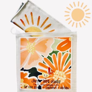 Microfiber Cleaning Cloths Set: Floral Print, Reusable Pouch (7x7")