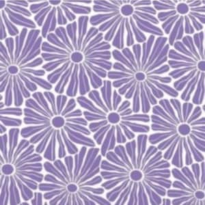 May include: A seamless pattern of purple stylized flowers on a white background.