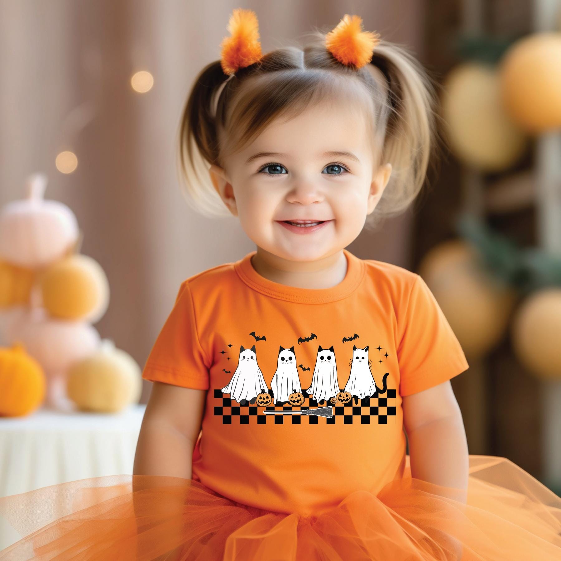T-shirt Fille Halloween - Manches Courtes Graphique Mignon - Costume Fête Enfant 1-13 Ans