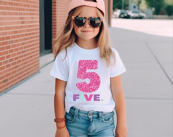 Shirt met vijf cijfers - shirt voor vijfde verjaardag - 5e verjaardag - verjaardagsshirt meisjes - elk nummer - shirt met glitterlook - DTF-gedrukt