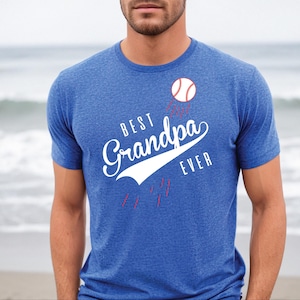 El mejor abuelo de todos los tiempos, camiseta de béisbol azul, regalo para él, regalo para papá, regalo para entrenador, tema de Los Ángeles, camiseta de Los Ángeles, camiseta vintage de la era deportiva