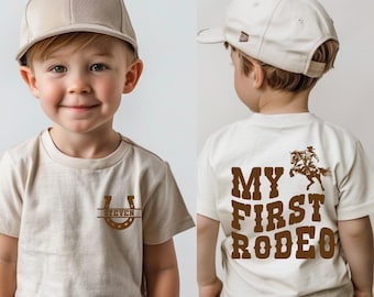 Personalized Vintage-Inspired Western Cowboy T-Shirt for Boys - My First Rodeo Birthday Tee