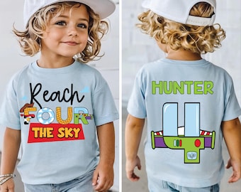 Reach for the Sky 4th Birthday Shirt | Space Themed Toy Story Inspired Tee for Kids' Special Day
