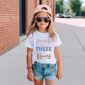 Customized Third Birthday Kid’s T-Shirt | Young, Wild and Three, Custom with Name, Toddler Tee | Wild West Western Rodeo Cowboy Desert Shirt