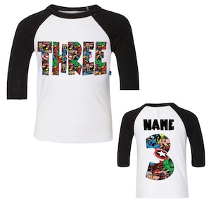 Superhero Birthday Shirt, Third Birthday Tee, Customizable Birthday Party Shirt, Raglan Shirt