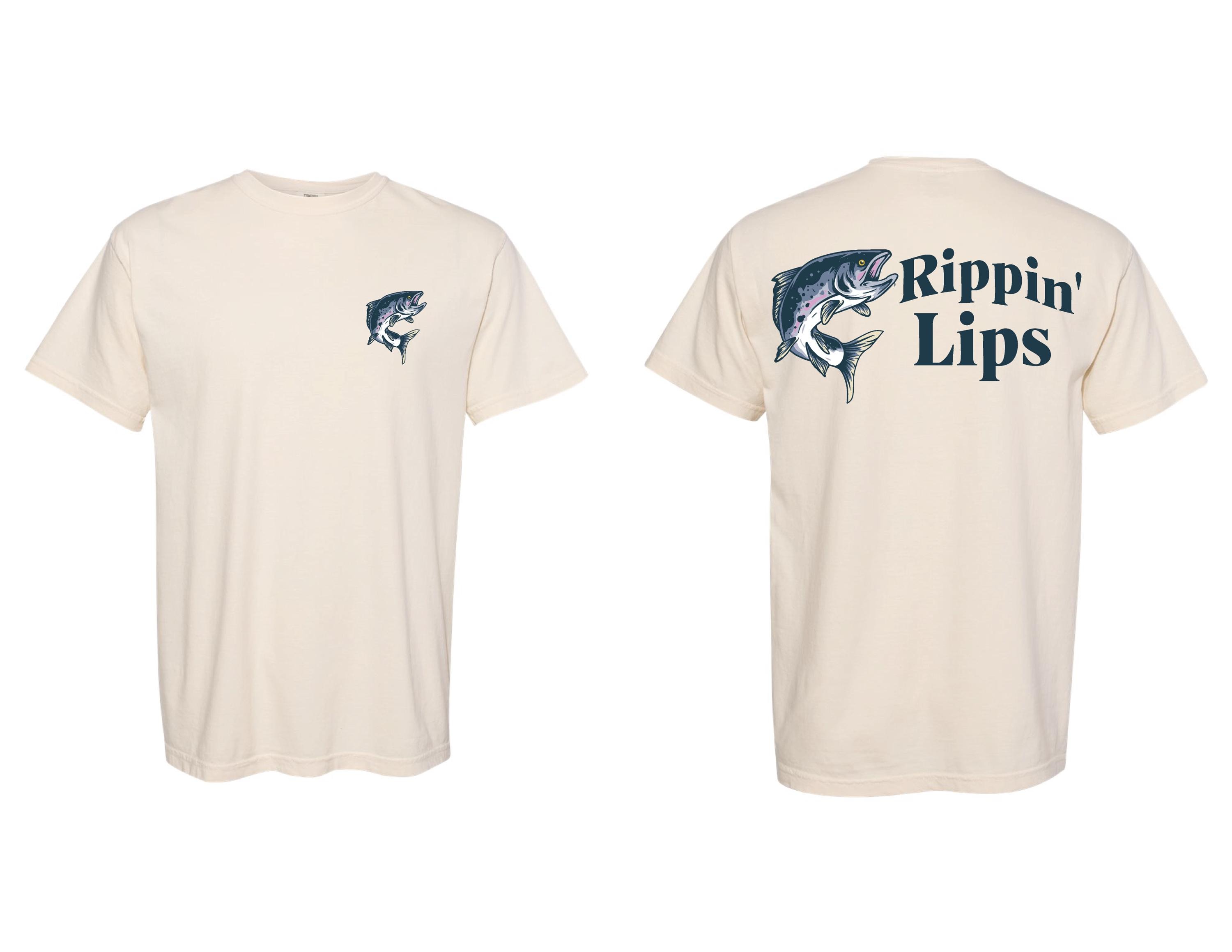 Rippin' Lips Men's Fishing Tee - Angler Salmon Hooked Outdoor Fish Shirt for Catching Enthusiasts
